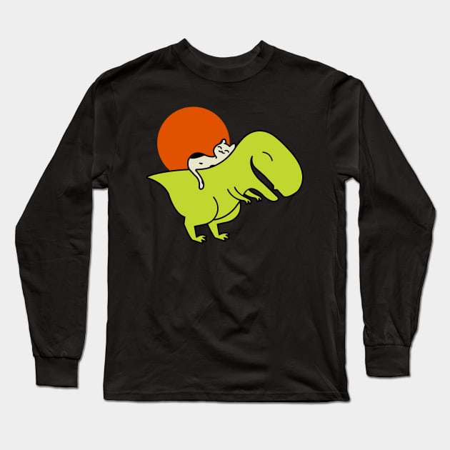 Cute Trex With Cat On The Back Long Sleeve T-Shirt by MikeHelpi